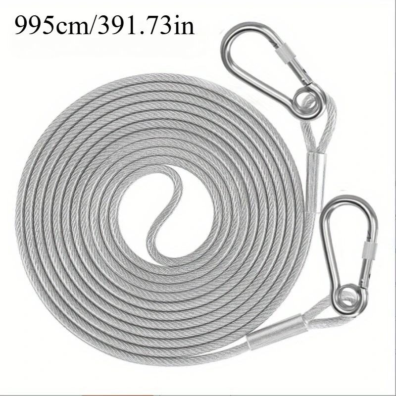 1pc 5/10meters Versatile Clothesline Stainless Steel Rope For Outdoor Camping Traction Ropes Thickened Dog Pet Leash With Hook