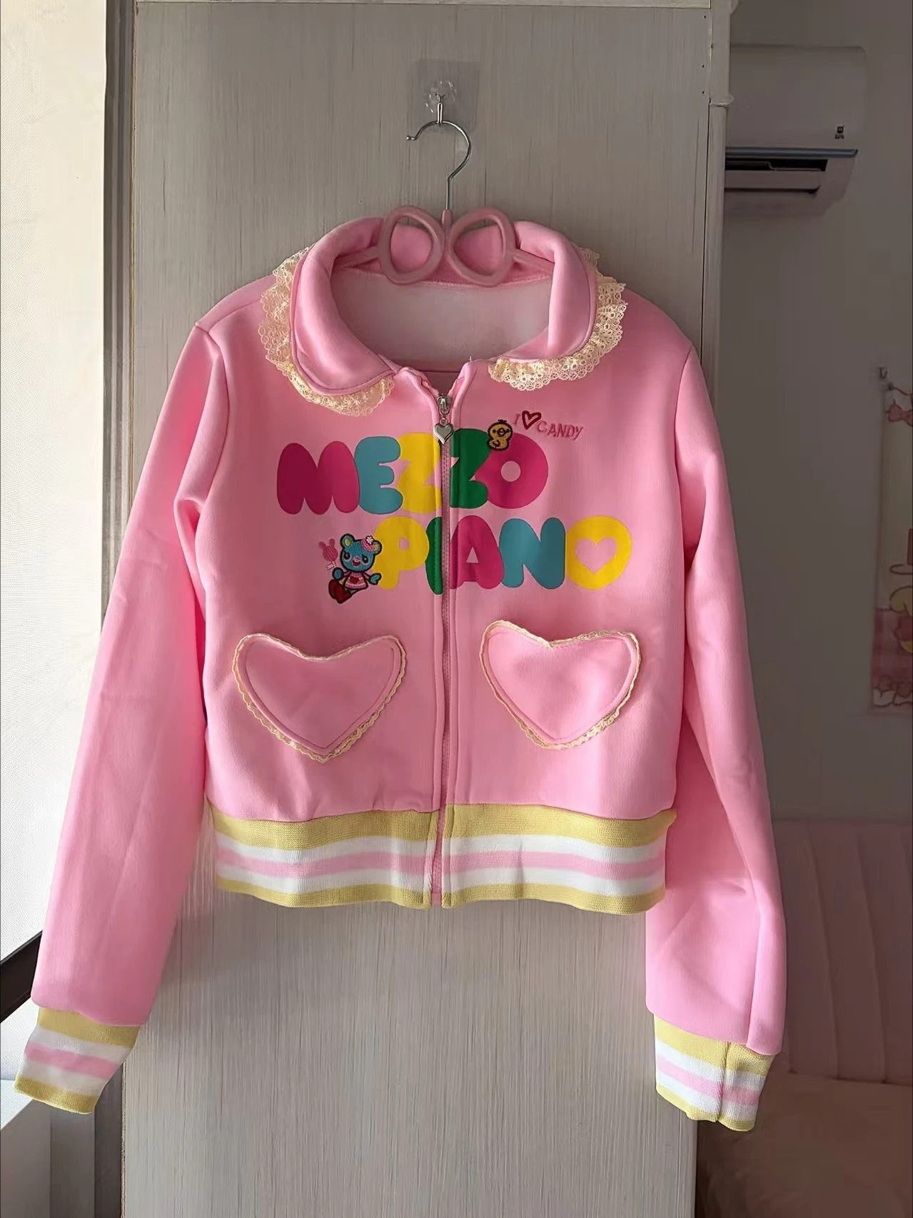 Autumn New Sweet Girl Cute Coat Japanese Cute Cartoon Mp Embroidery Jojifuku Long-sleeved Peter Pan Collar Zipper Cardigan