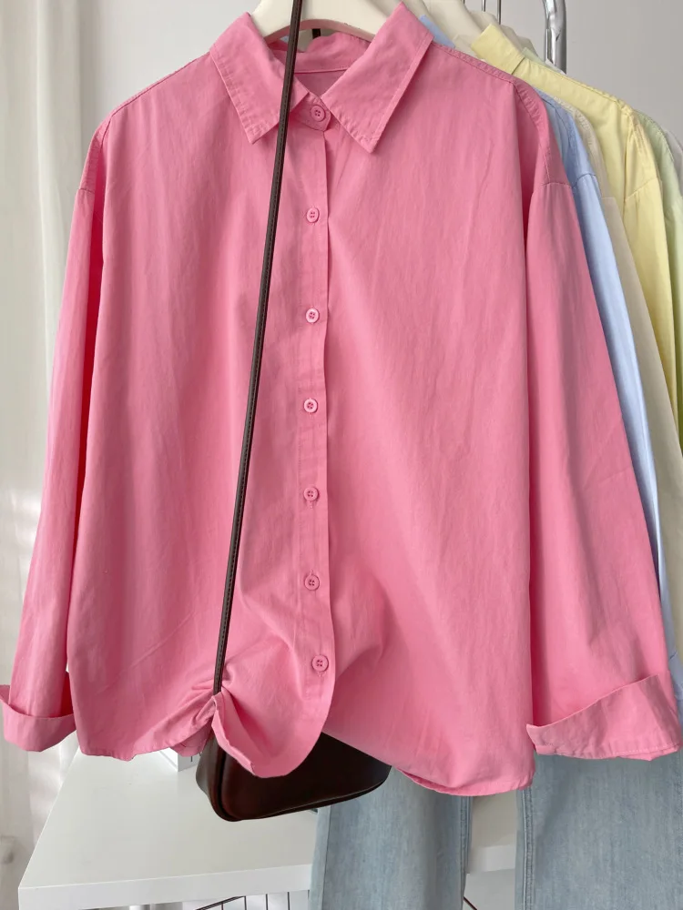 

Розовая блузка оверсайз для женщин — молодежная и свежая рубашка, приятная для миниатюрных повседневная накидка на весну и лето