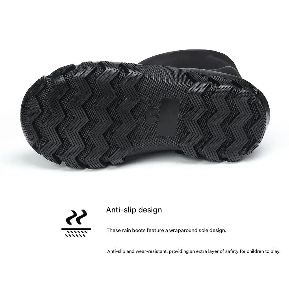 Children's Fleece-Lined Warm Snow Boots Winter Waterproof Wear-Resistant Mid-Calf Anti-Slip Rain Boots for Outdoor CS Sports