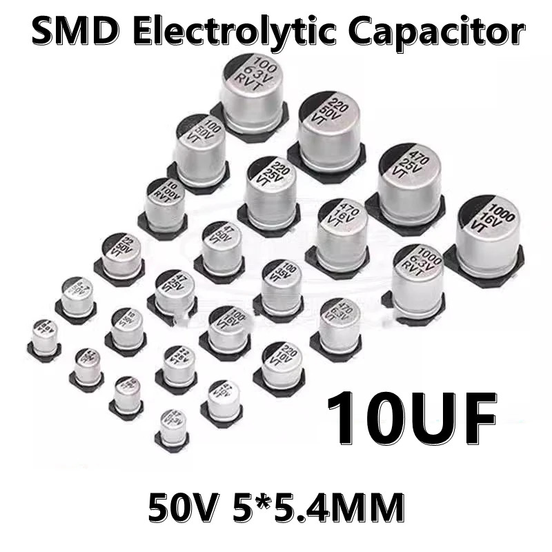 Condensador electrolítico 5,4 SMD, 10UF, 50V, 5 x 20% MM, (20 piezas)