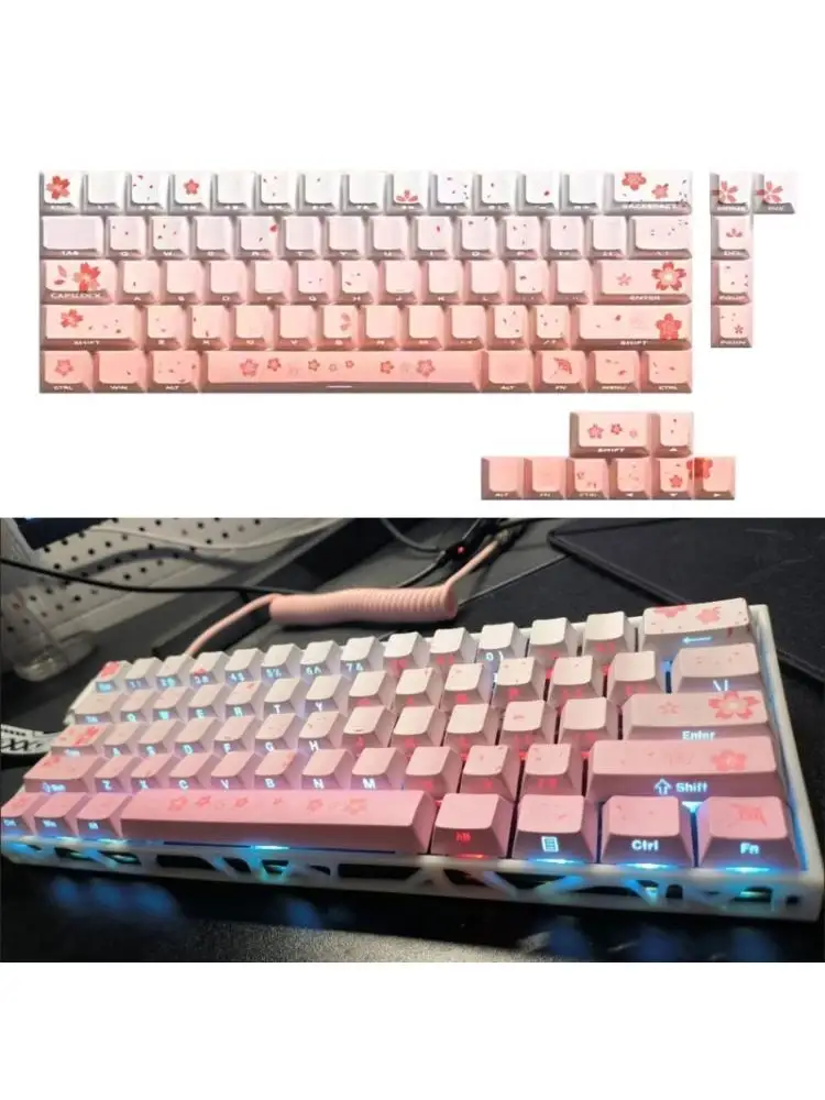 

652F 74Key Sakuras Side Print Translucents Keycaps Original Profile for 60 61 65 67