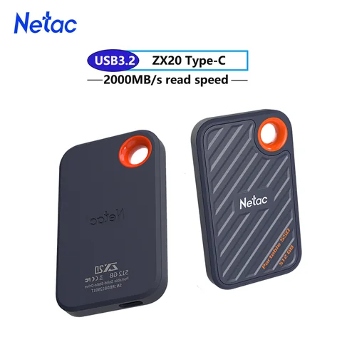 Netac Portable SSD ZX20 512G 1TB 2TB External Hard Drive USB 3.2 Type-C 2000MB/s External Solid State Drive Disk for Laptop