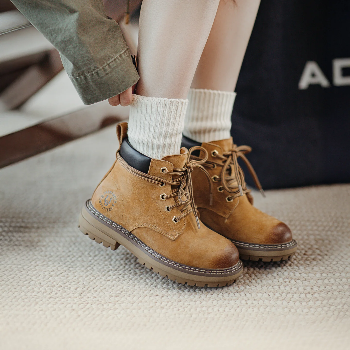 Women's Yellow Suede Lace-Up Ankle Boots - Vintage Workwear Style