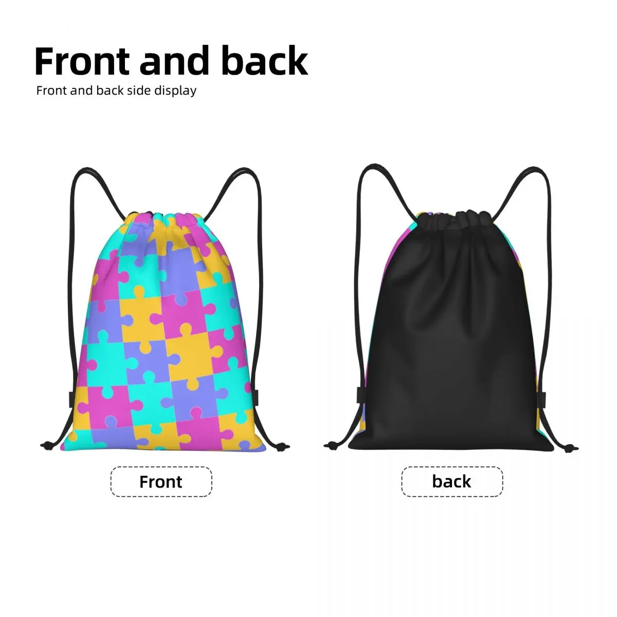 Colorful Jigsaw Puzzles Autism Awareness Drawstring Backpack Sports Gym Bag for Men Women Training Sackpack
