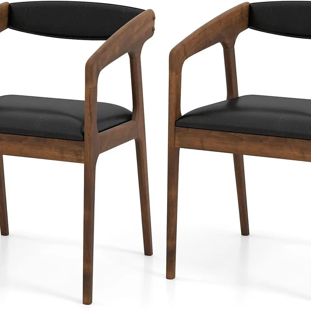 

Dining Chairs with Arms Set of 2, Mid Century Modern Wooden Accent Chairs with Faux Leather Seat & Padded Backrest, Kitchen Side