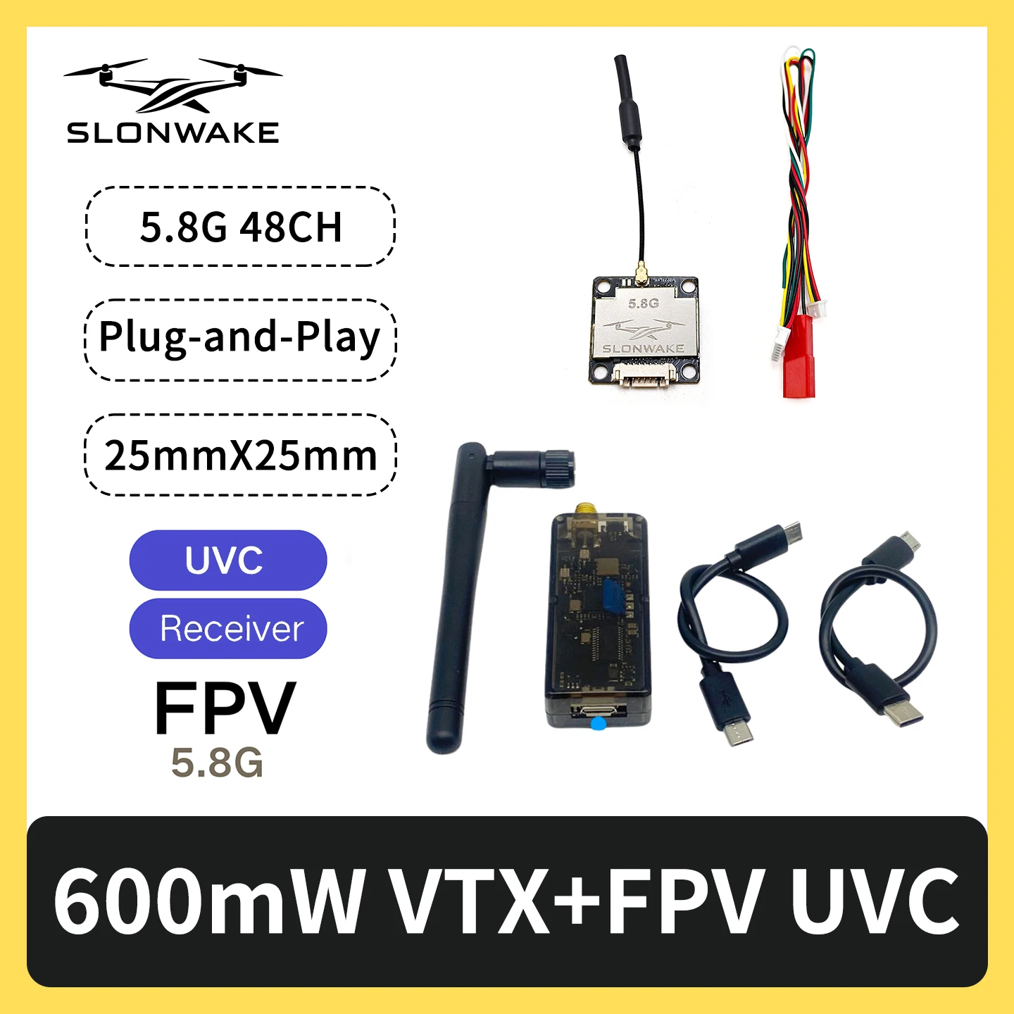 

SLONWAKE 5.8G 48CH FPV 600mw VTX и монитор приемника мобильного телефона для гоночных дронов, радиоуправляемых автомобилей и моделей самолетов с неподвижным крылом Dro