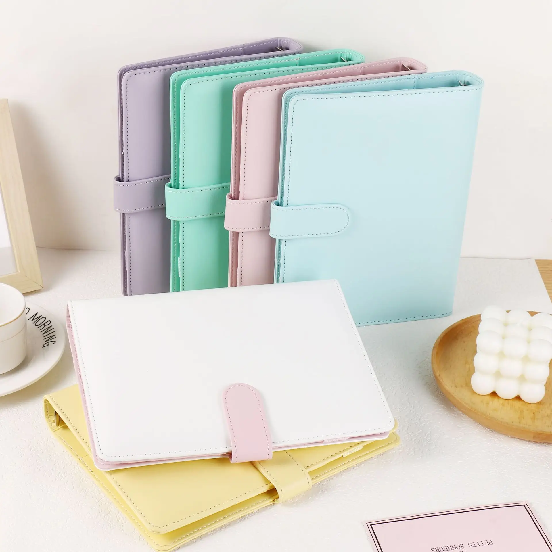 A5 Macaron Color Pu Leather Binder photocard Cute Diary Agenda Budget Cover Idol Kpop Photo Album Card Collect Book Stationery