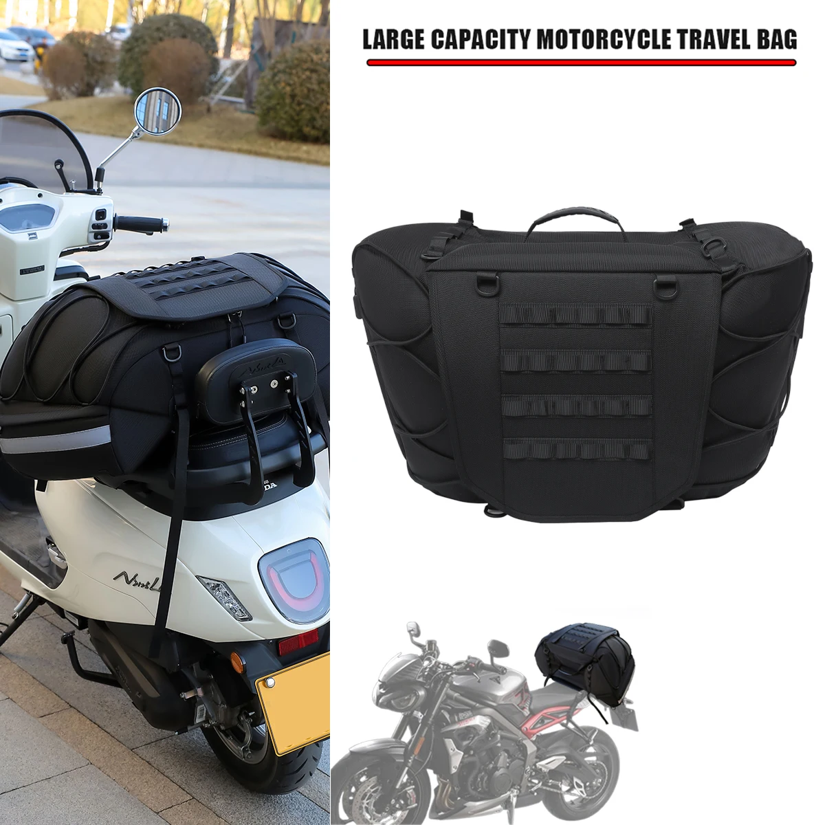 Multifunctional Motorcycle Electric scooter Rear Seat Bag Travel Luggage Bag Tail Saddle Bag  Panniers Riding Helmet Bag Handbag