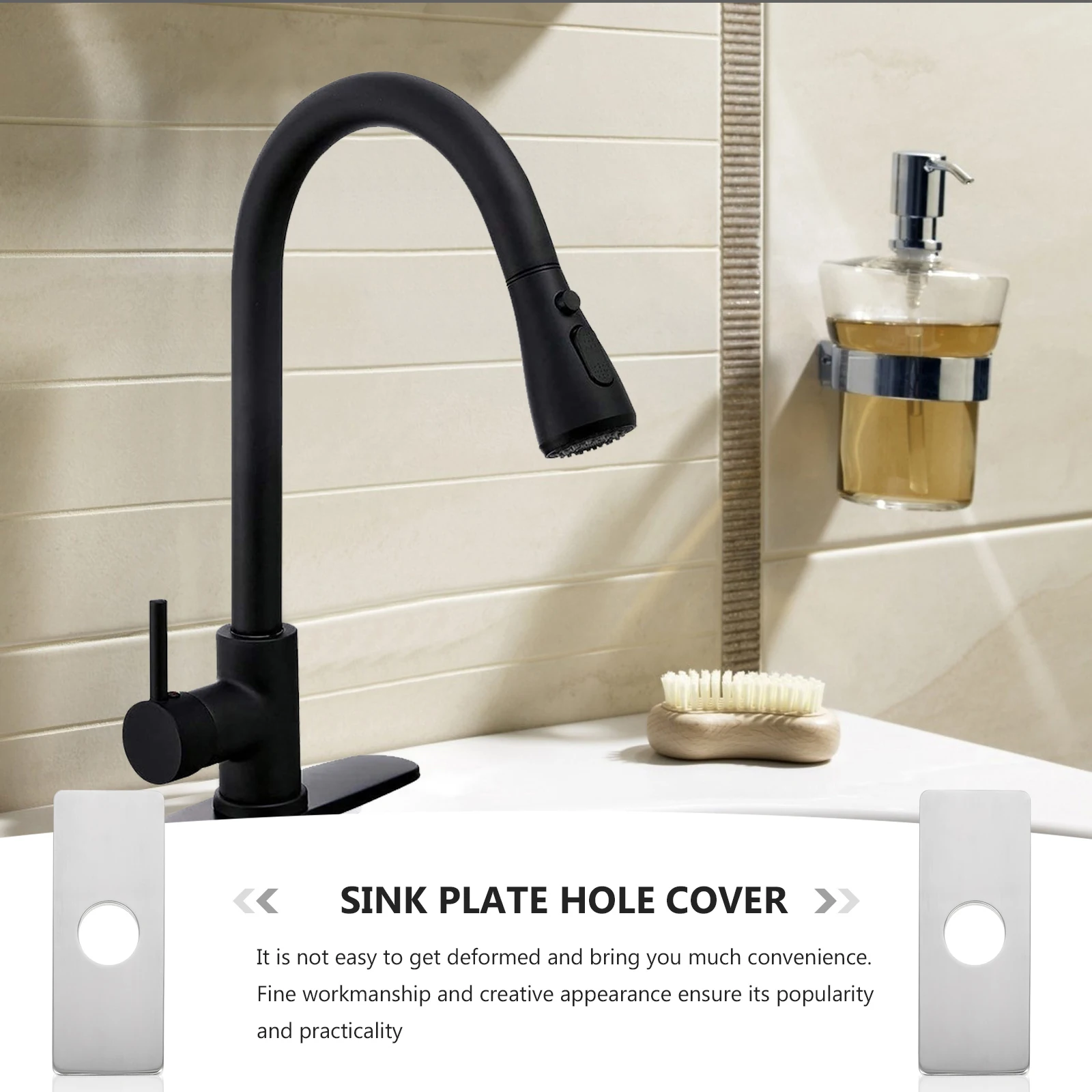 

2 Pcs Faucet Panel Stainless Steel Water Tap Plate Sink Hole Cover Single Deck Cap Square