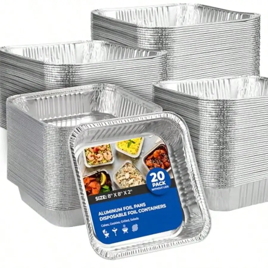 

Aluminum Pans 8x8 [20 Pack] Disposable Foil Pans Trays - 8 Inch Square Tin Foil Pans For Baking BBQ Grilling Roasting Cooking Heating Storing Prepping Food Cake Serving Dishes Catering Suppliesgift