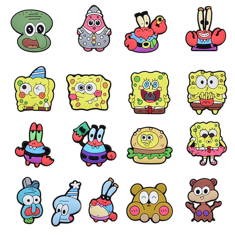 

Mixed 17pcs/set Shoe Charms DIY Spongebob Accessories For PVC Decorations Fit to Bubble Slides Sandals Kids X-mas gifts