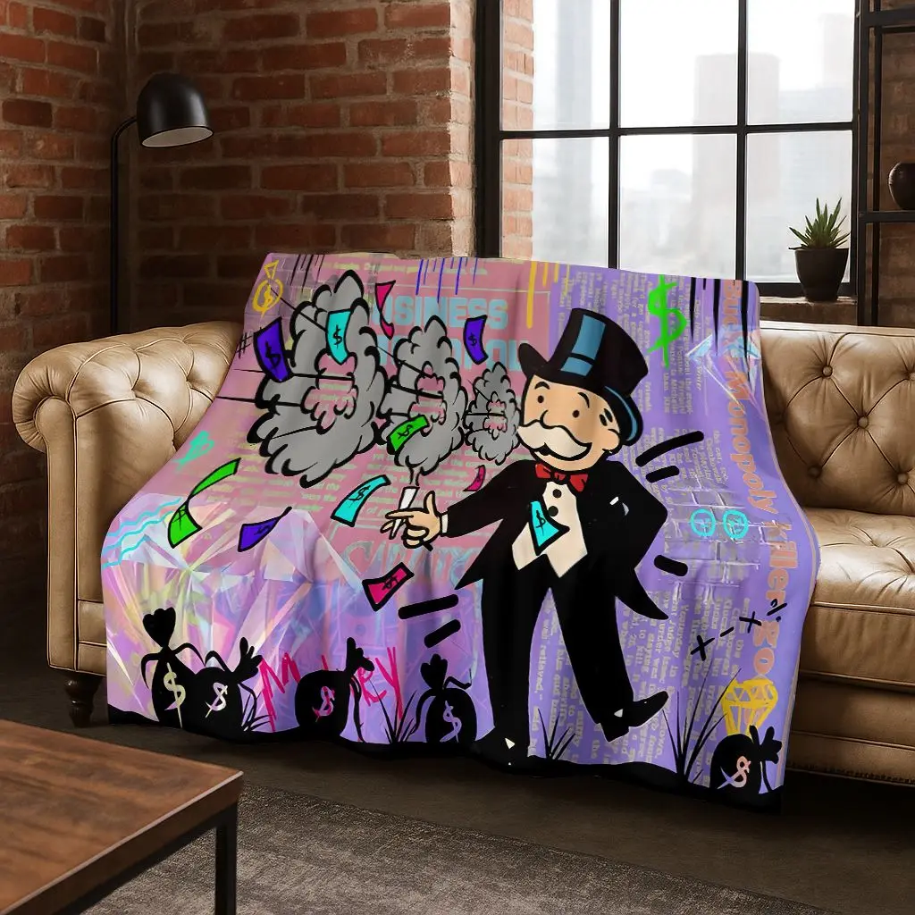 الغنية الكرتون احتكار الدولار لعبة المال الفانيلا بطانية ، دافئ لينة رمي بطانية للمنزل غرفة نوم أريكة تتحول لسرير نزهة غطاء هدية للأطفال #5