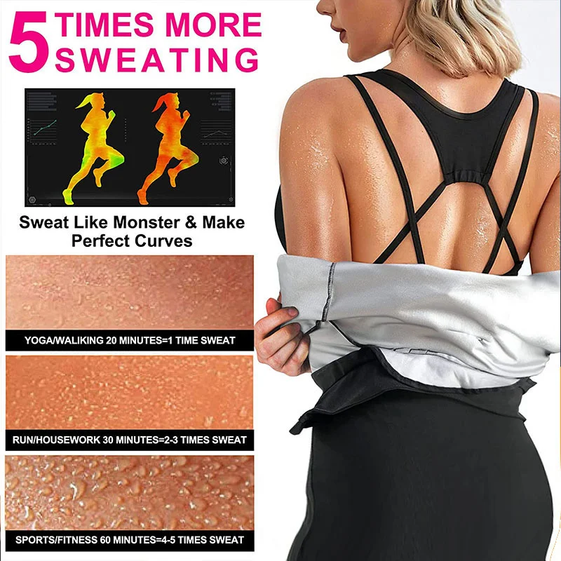 بدلة ساونا MrifDila بدلة رياضية كاملة بسحّاب بدلة قفز للتعرق الساخن بأكمام طويلة وسراويل سفلية للتعرق على شكل بدلة للجسم