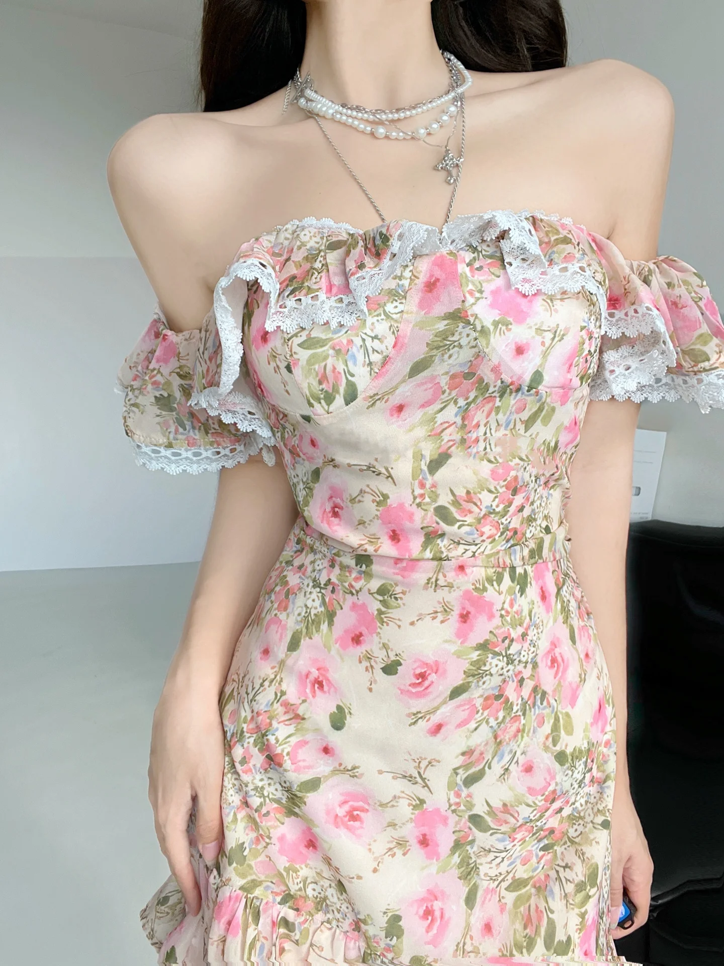 Romantico Seine River Side Tea Break Dr con esposizione Ba Vita alta Stampa floreale Vacanza Sle One oulder Dr