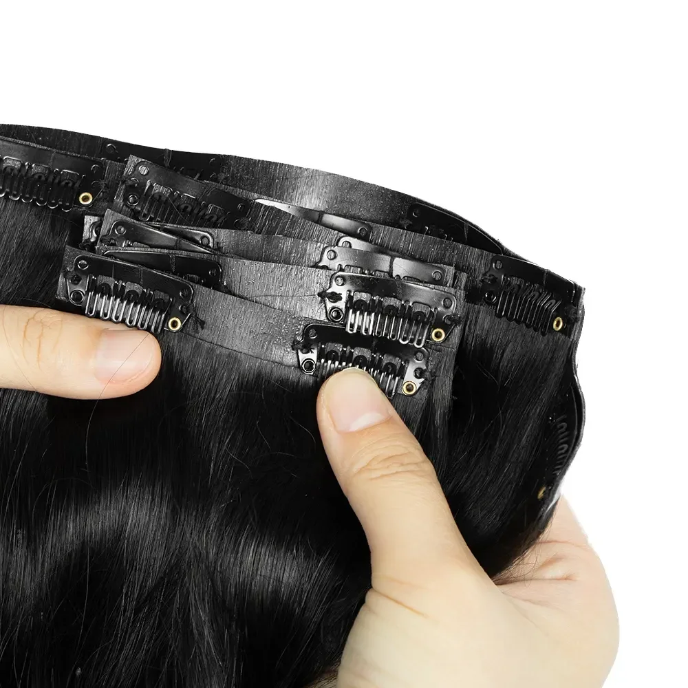 Maxhair-Extensão de cabelo reto com clipe para mulheres, cabelo humano, cabeça cheia, brasileiro, cor 1B, 100g por conjunto