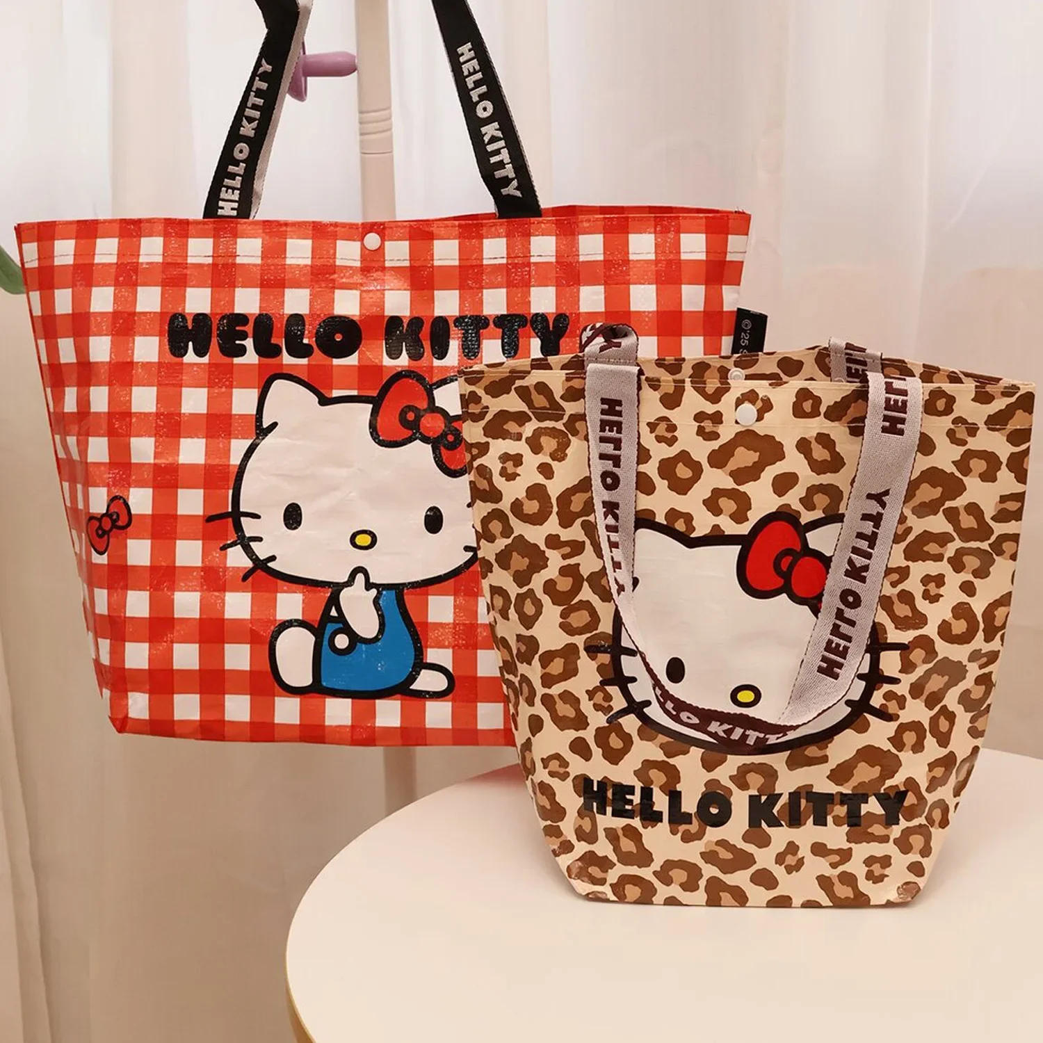 Ins Style Woven Shopping Bag Cartoon Foldable Portable Outdoor Shoulder Bag Cute Handbag Gift For Girlfriend
