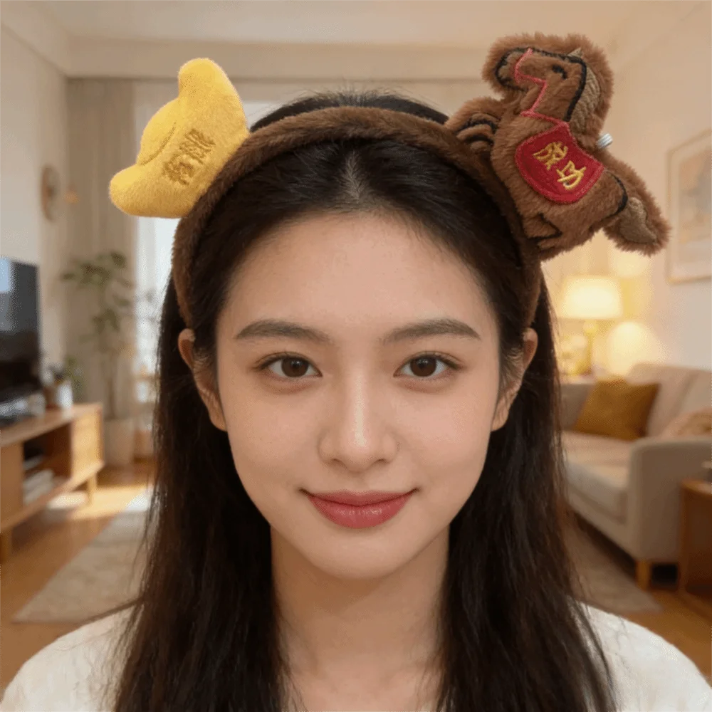 

Gift Plush Cartoon Horse Hair Hoop Red Exquisite Pony Headpiece Chinese Style Lucky Charm New Year Mascot Headband Festival