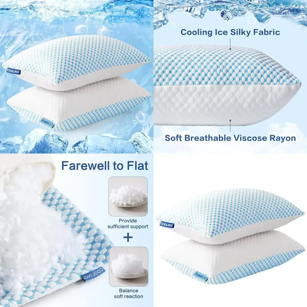 

Подушки из пены с эффектом памяти размера Queen Size - комплект из 2 штук с регулируемым наполнением и охлаждающими чехлами для сна на боку, спине и животе