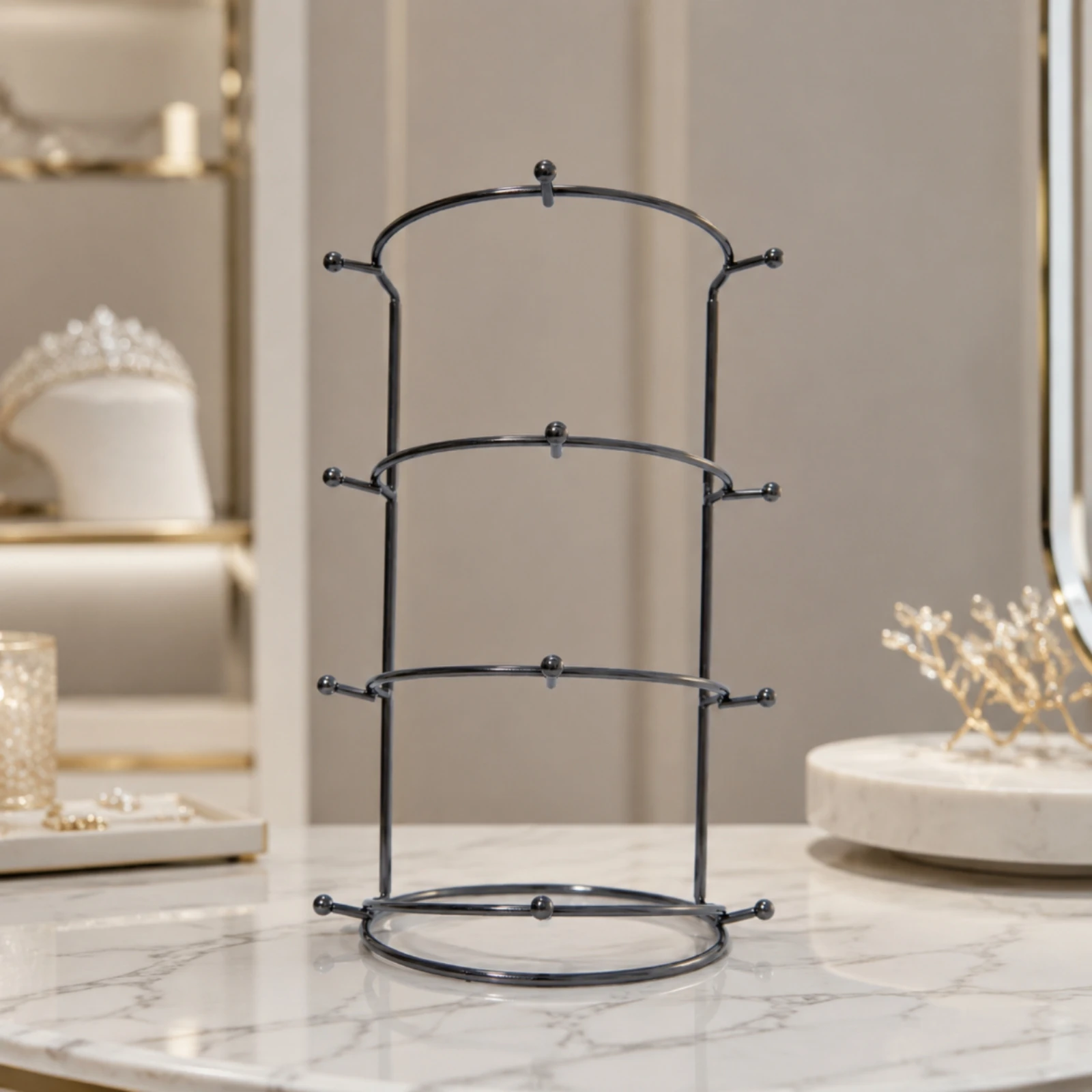 Four-Tier Detachable Crown Display Stand Removable Metal Crown Display Stand with Circular Tiers Headpiece Storage Organizer