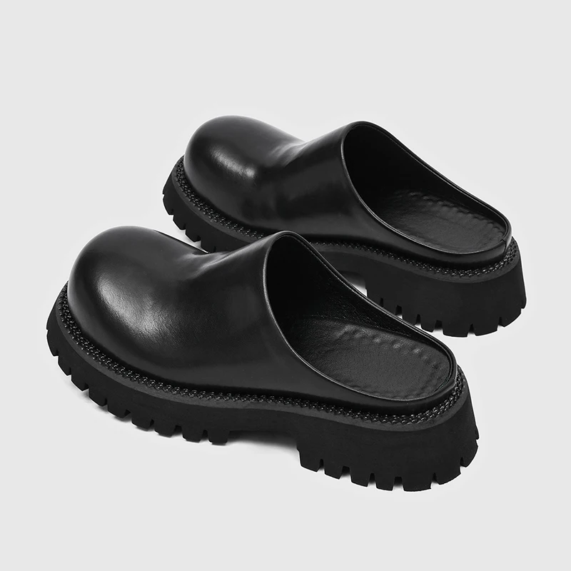 Retro Men Platform Slippers Black Color Men Casual One-piece Stylish Business Slippers British High-quality Slippers Men