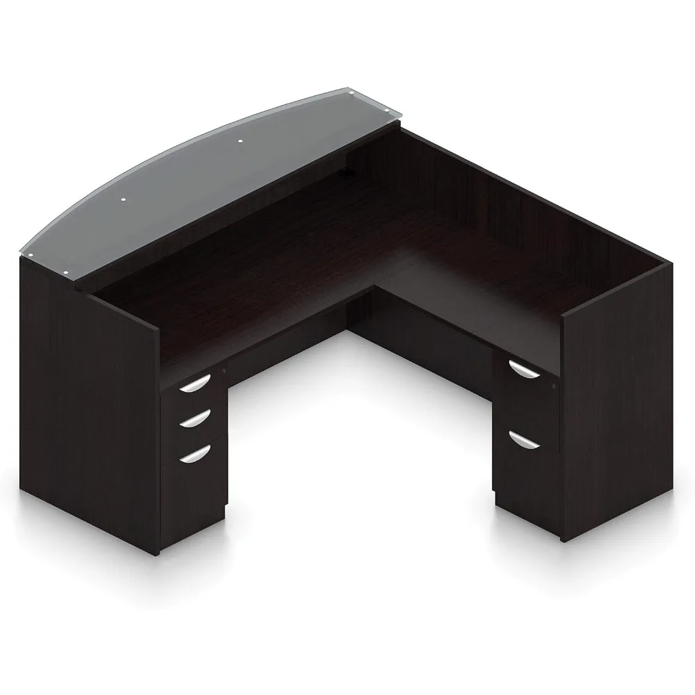 

L Shaped Reception Desk with Glass Transaction Counter and 2 Sets of DrawersW/Drawers