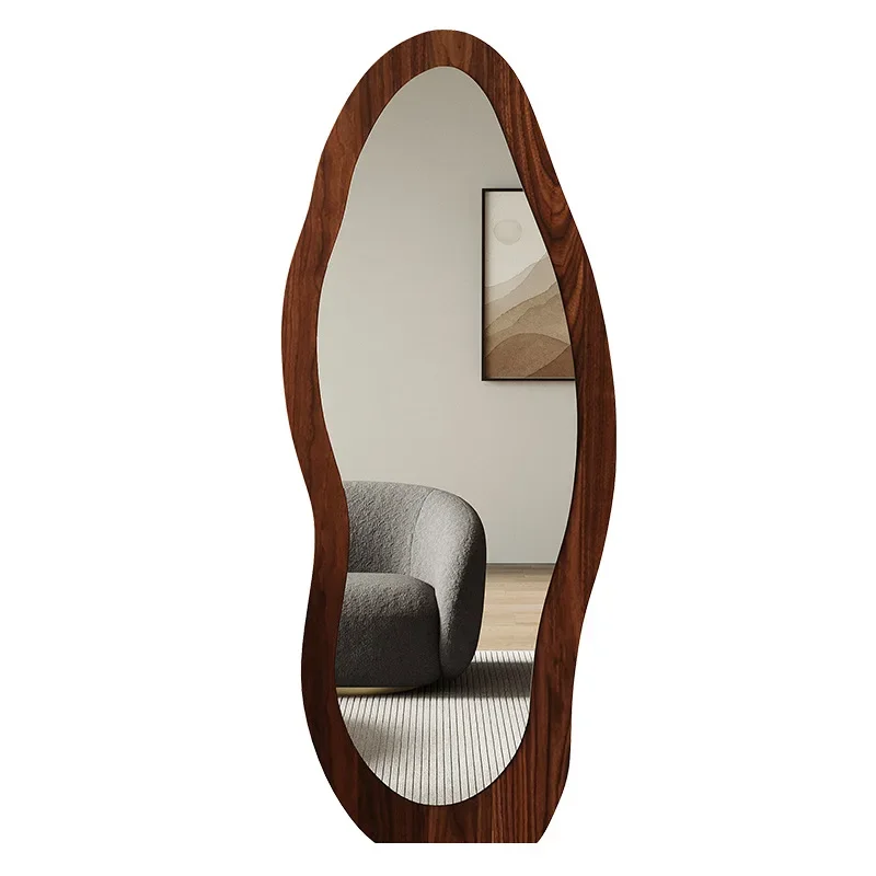 Medieval black mango mirror fitting mirror, retro special-shaped full-body floor mirror woman