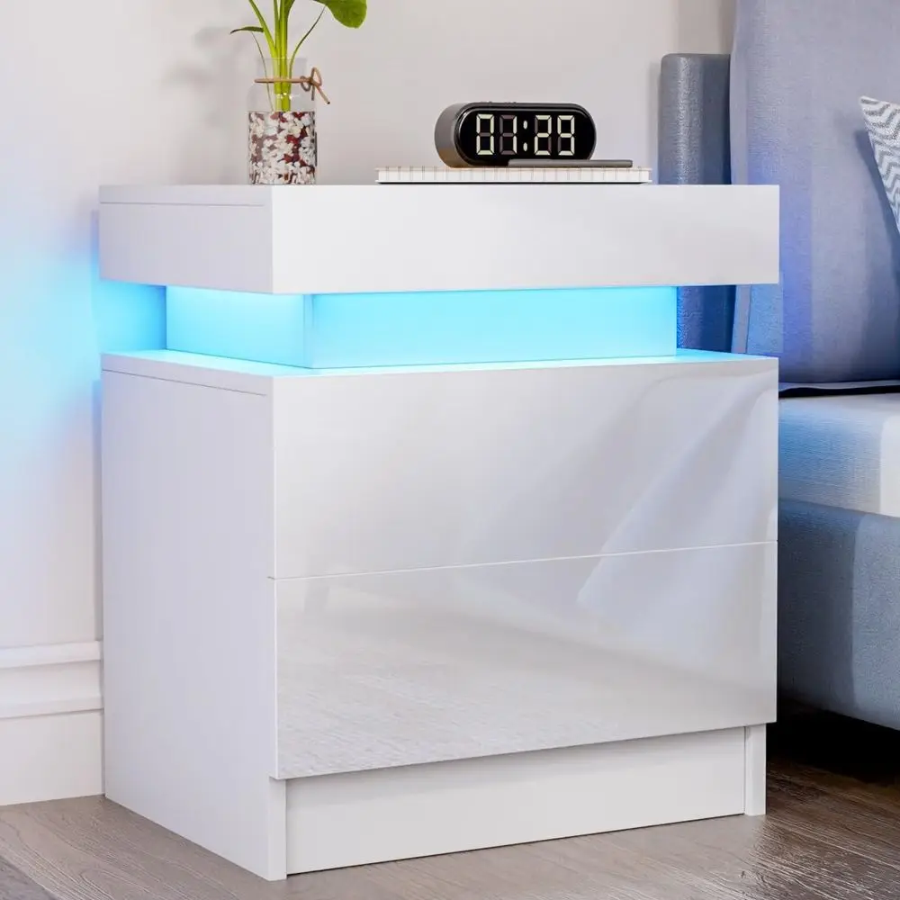 

Cubehom Nightstand Set of 2 LED Nightstand with 2 Drawers,Night Stand with LED Light,Bedside Table with Drawers for Bedroom
