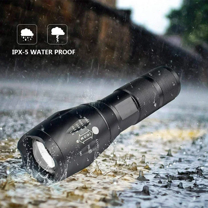 Portable LED light T6 flashlight waterproof torch uses 18650 recharging battery powerful outdoor camping strategy flash