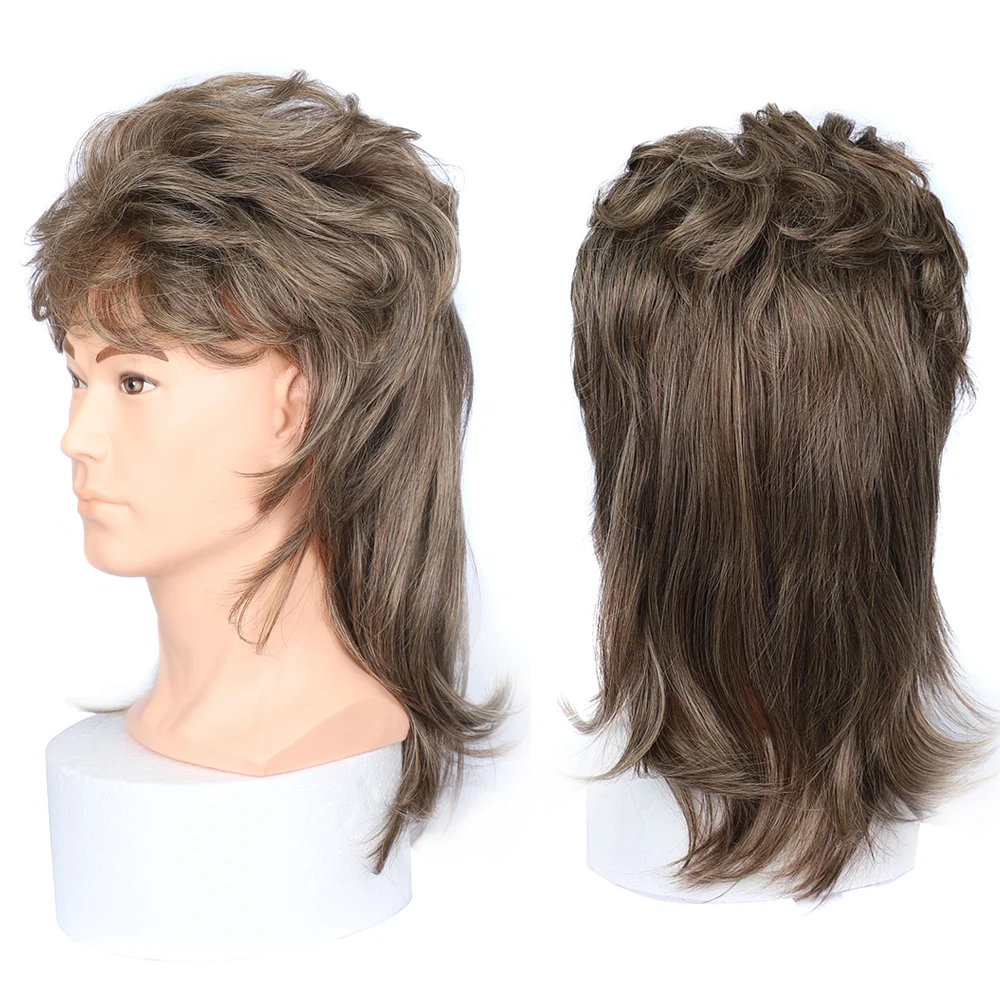 Synthetic Mullet Wigs for Men Adult Funny Hair 80s Costumes Fancy Party Accessory Pop Rock Cosplay Daily Wear Heat Resistant Wig