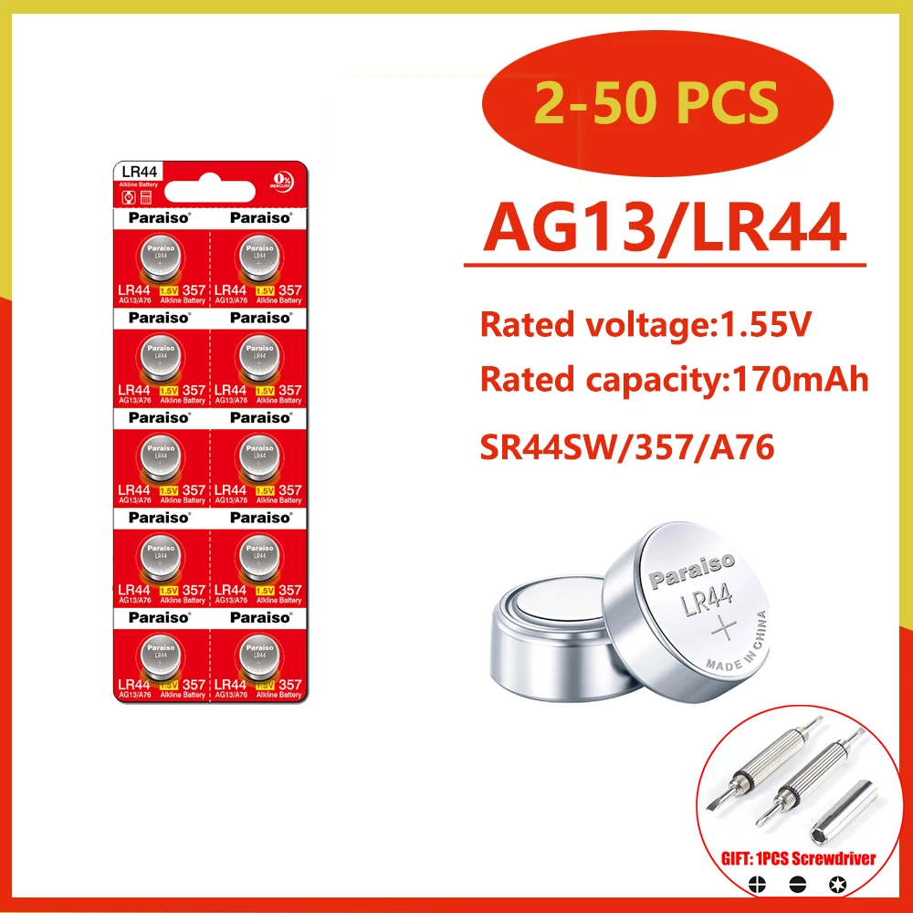 

New High-Capacity1.55V AG13 LR44 L1154 RW82 SR1154 SP76 SR44 Button Batteries A76 LR1154 GP7 Cell Coin Watch Toys Remote Battery