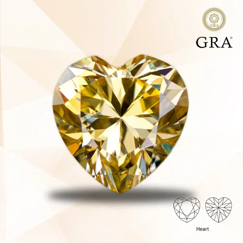 

Moissanite Stone Lemon Yellow Color Heart Shape VVS1 for Charms Jewelry Making Bracelet Earrings Materials WithGRA Certificate