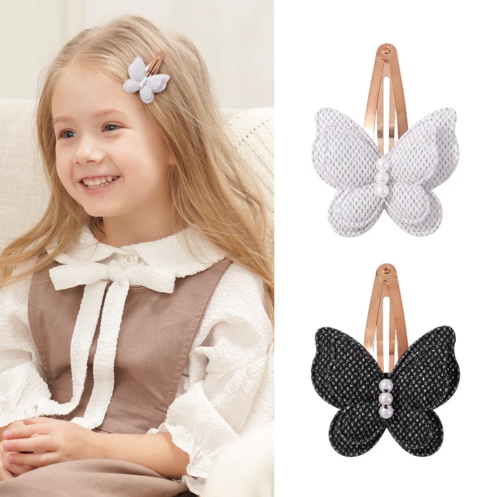 

10pcs New 1.57" White Black Color Butterfly Bows Hair Clips Baby Bowknot Hairpins For Girls Pearl Barrettes Kids Diy Headwear