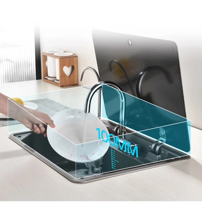 

RV sink with cover kitchen wash basin stainless steel single slot vegetable basin square car water purifier folding basin