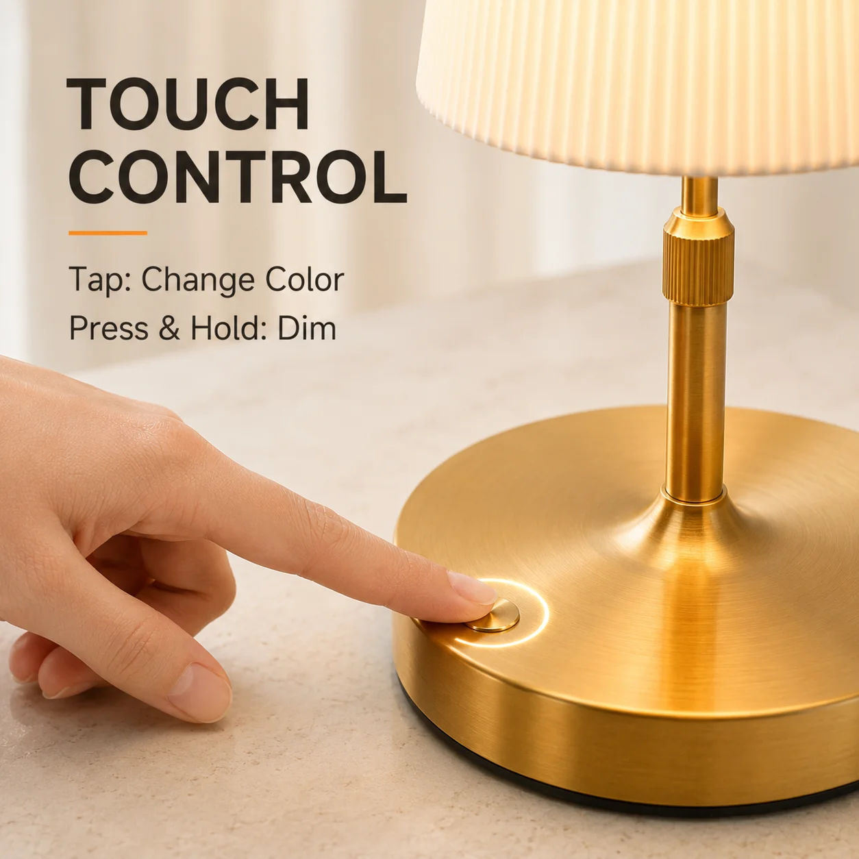 LED Table Lamp Gold Telescopic Height Pleated Shade 3 Color Temperatures Stepless Dimming Type-C Rechargeable for Bedroom Study