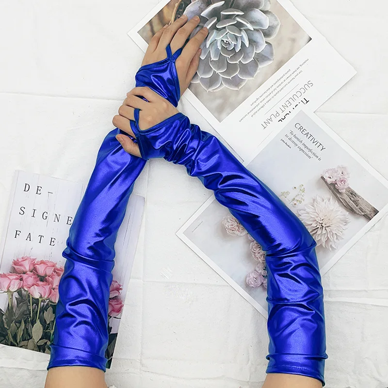 Women Sexy Multi-Color Patent Leather Coated Hook Finger Gloves Christmas Party Cosplay Nightclub Stage Performance Pole Dance
