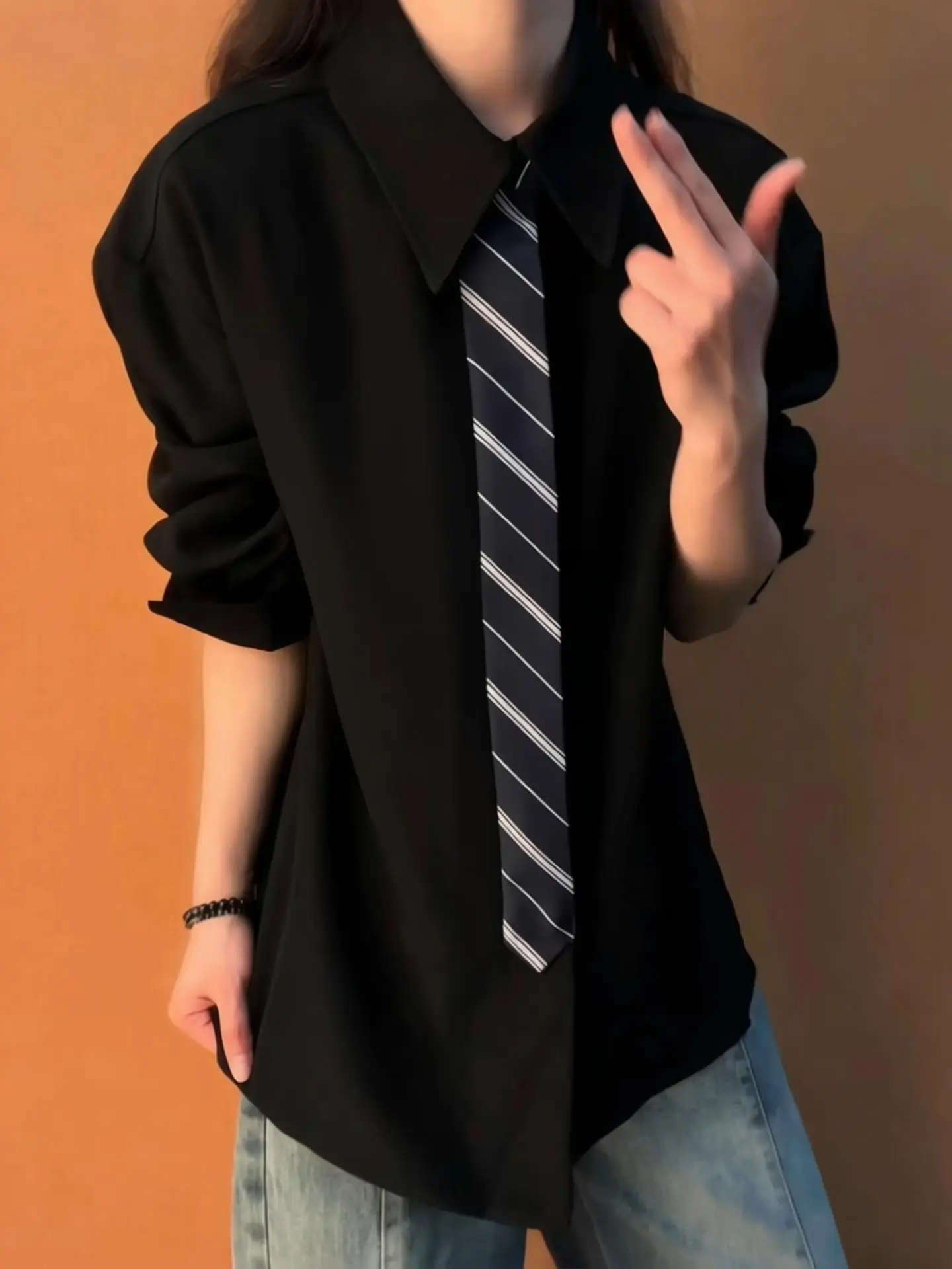 

Bla Netie Patchwork Long Sve Men's irt Layering Design Early Spring Jaet Casual Faion High-End Feeling