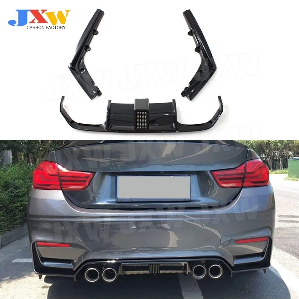 

Rear Diffuser Spoiler With LED Light Side Splitters Canards Flaps Car Body Kits for BMW F80 M3 F82 F83 M4 2014-2019 Car Styling