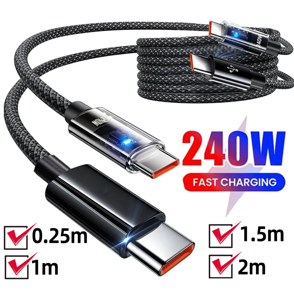 240W USB Type C Cable Fast Charging Cable For Laptop Tablet iPad iPhone 17 16 15 Samsung Xiaomi 15 Huawei USB C Charger Cord