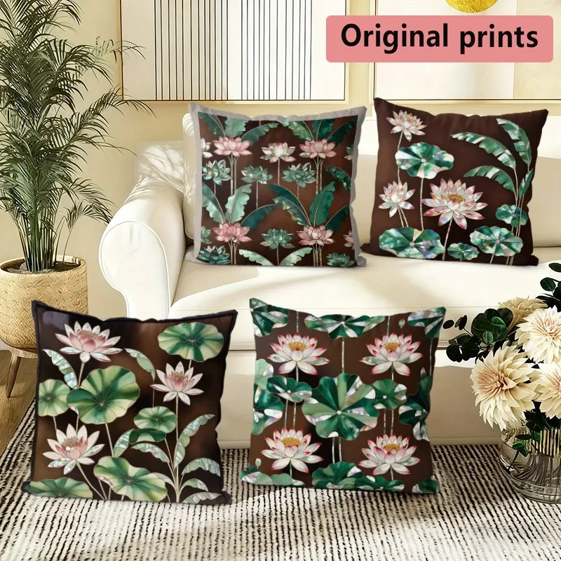Vintage Lotus Floral Throw Pillow Covers Pattern Cushion Cover Suitable for Sofa Bedroom Car Pillow Cover