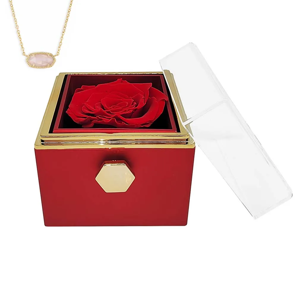 

Rotating Eternal Rose Box Natural Crystal Pendant Necklace presents a unique gift for daughters and granddaughters