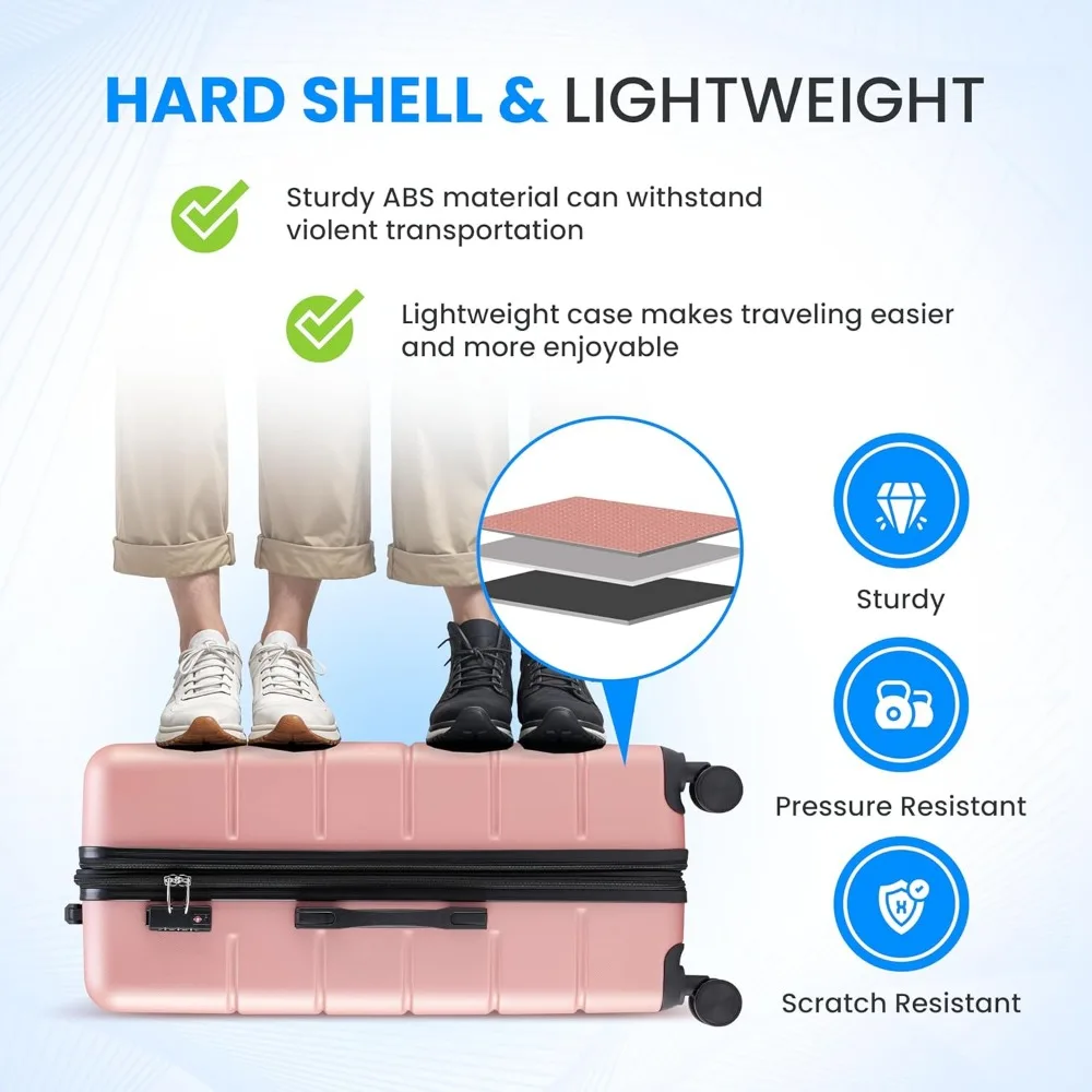 Juego de maletas de carcasa dura, ligeras y expandibles con ruedas giratorias dobles, cerradura TSA para viajes, colección de maletas de 3 piezas
