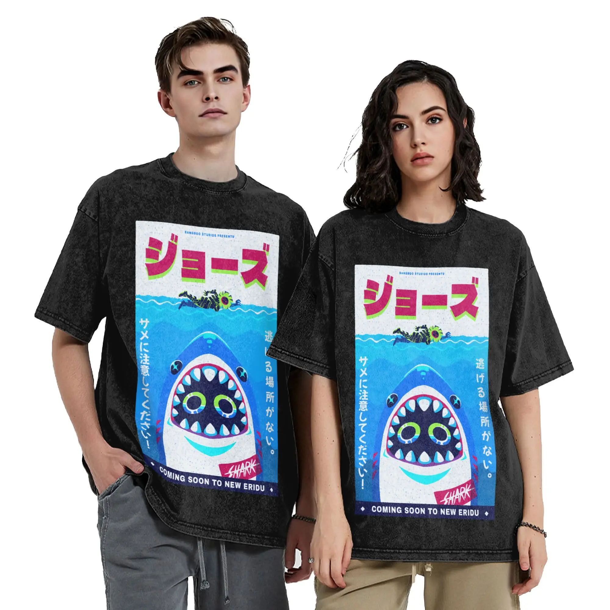 SHARK BANGBOO Zenless Zone Zero T Shirts Hip Hop Washed Short Sleeve Oversize T-Shirts for Men Tops Streetwear Graphic Tees