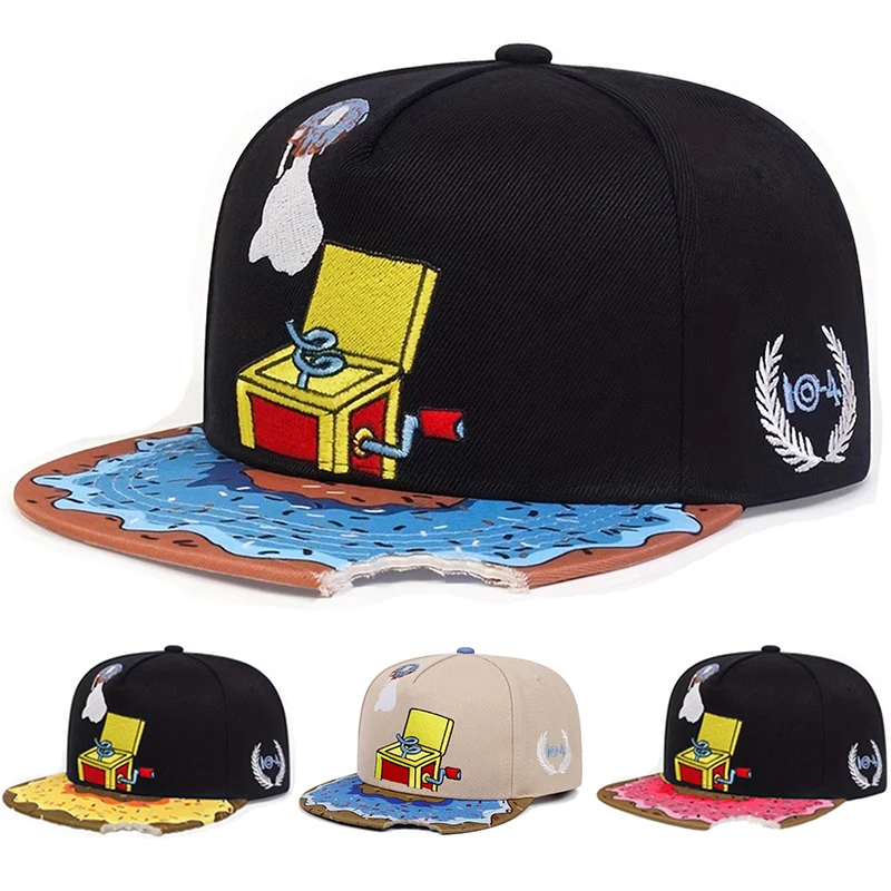 

2025 Fashion New Donut Record Machine Men's Trendy Hip Hop Hat Women's Sports Outing Sunshade Hat Daily Commuting Flat Edge Base