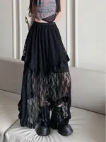 New Japanese Casual High Waisted Women's Lace Skirt Summer Korean Retro College Style Y2K Sweet Irregular A-line Skirt for Women