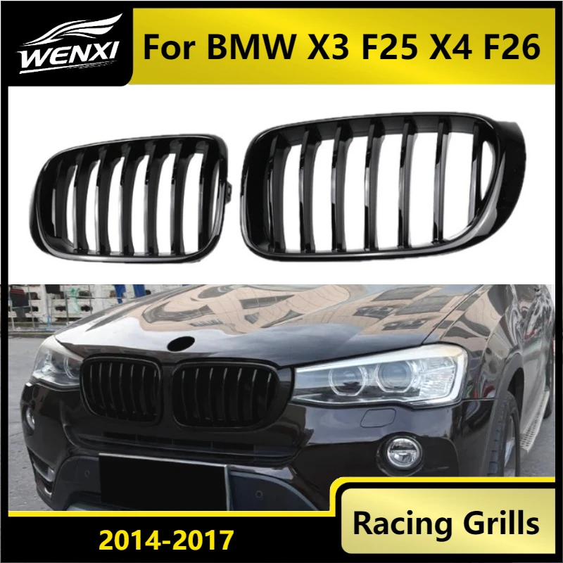 

For BMW X3 F25 X4 F26 2014-2017 Car Front Bumper Grilles Gloss Black Single Line Style Racing Grill Styling Accessories