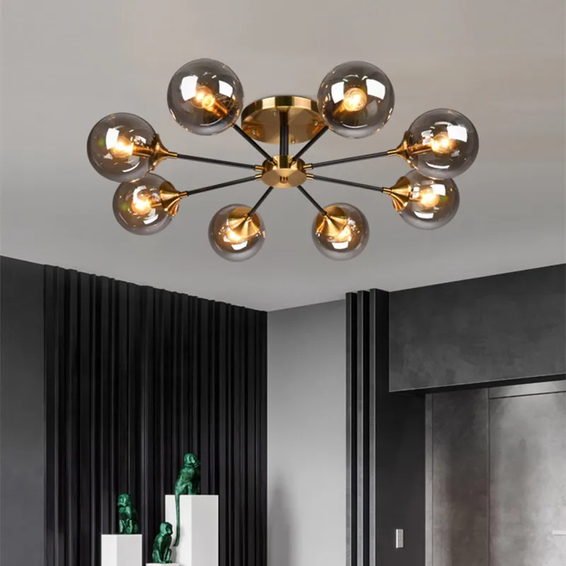 Nordic Parlor LED ball Chandelier Industrial ceiling light Smoke grey/Clear Glass Dining Room Bedroom designer ceiling lights