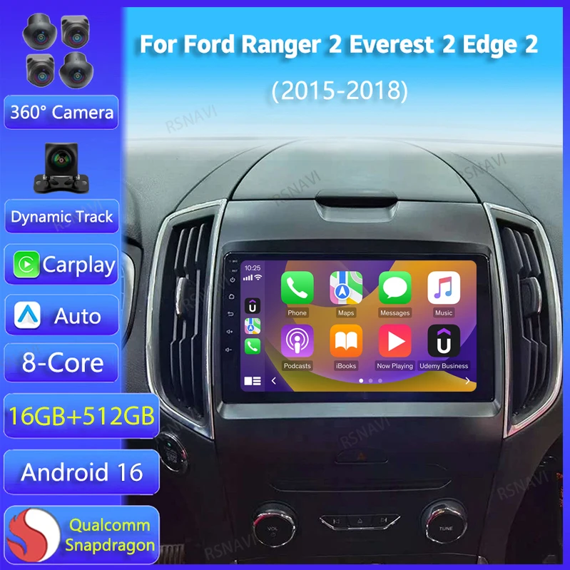 Android 16 Carplay para Ford Ranger 2, Everest 2, Ford Edge 2 (2015, 2016 - 2018) - Rádio Automotivo Multimídia com GPS e Unidade Central Estéreo
