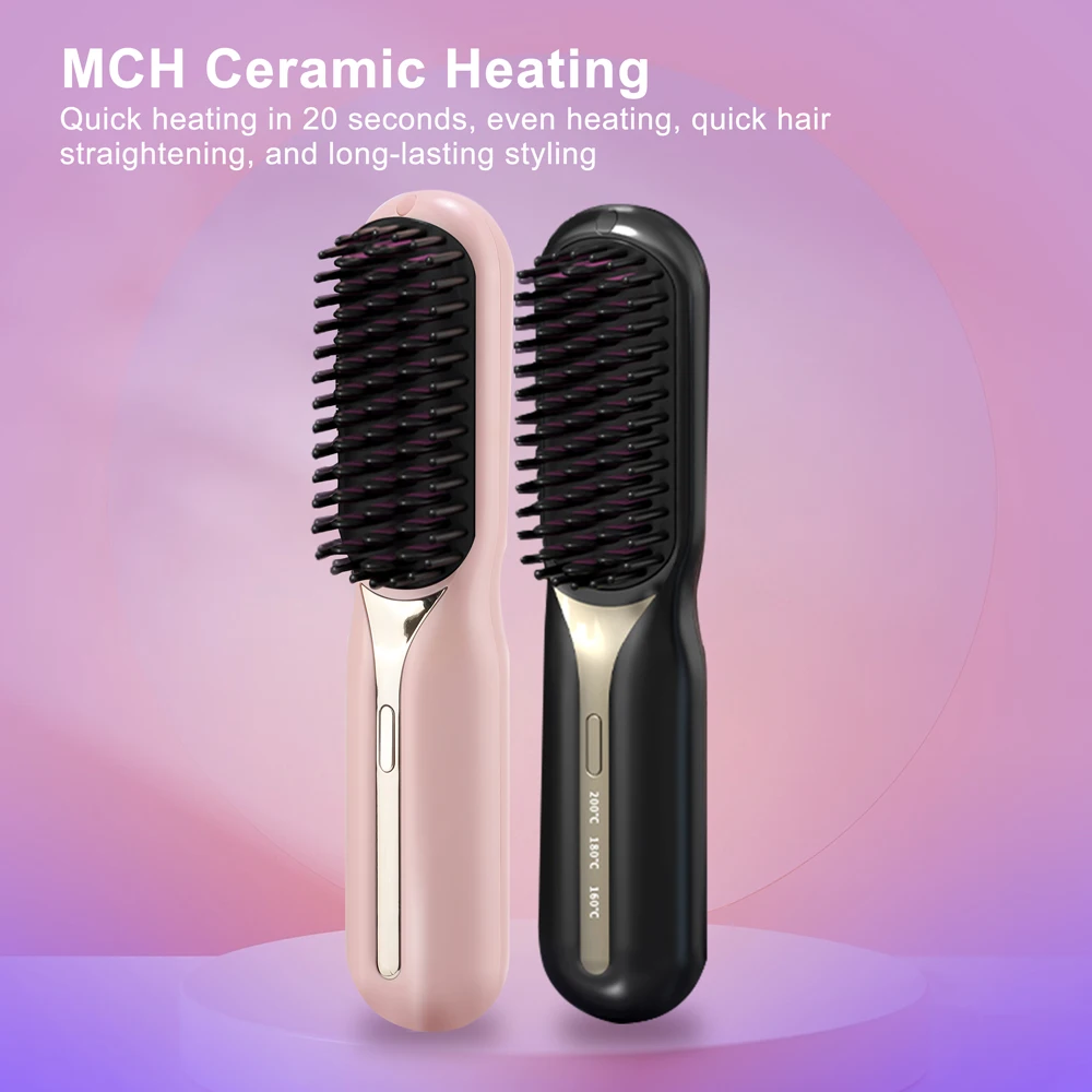 Plancha de pelo profesional inalámbrica, peine con calefacción caliente, cepillo eléctrico para alisar el cabello, herramienta de Peinado de iones negativos