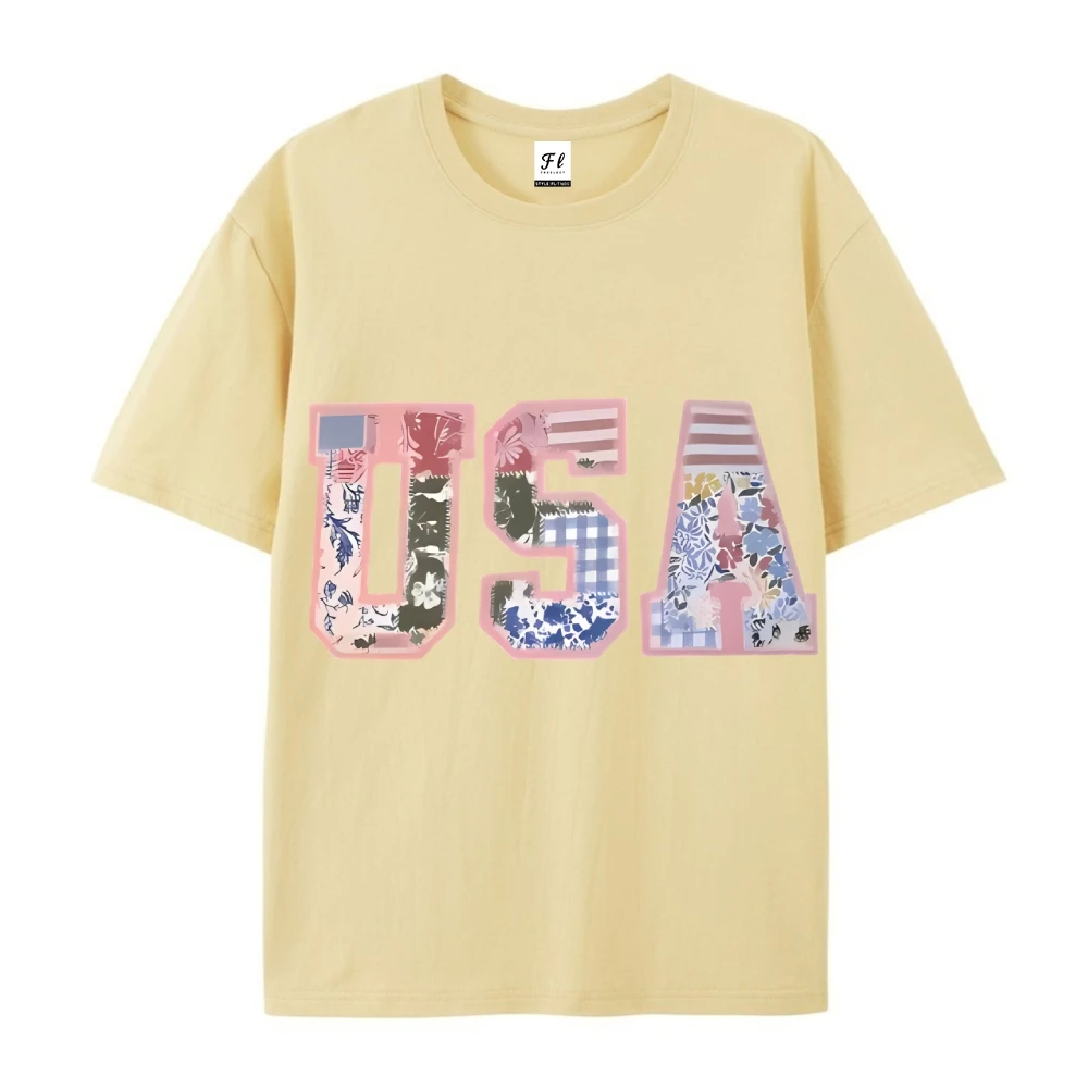 T-Shirt Vintage Floral drapeau américain pour femmes, tricot, coupe régulière, T-Shirt à la mode toutes saisons, col rond décontracté, manches courtes,